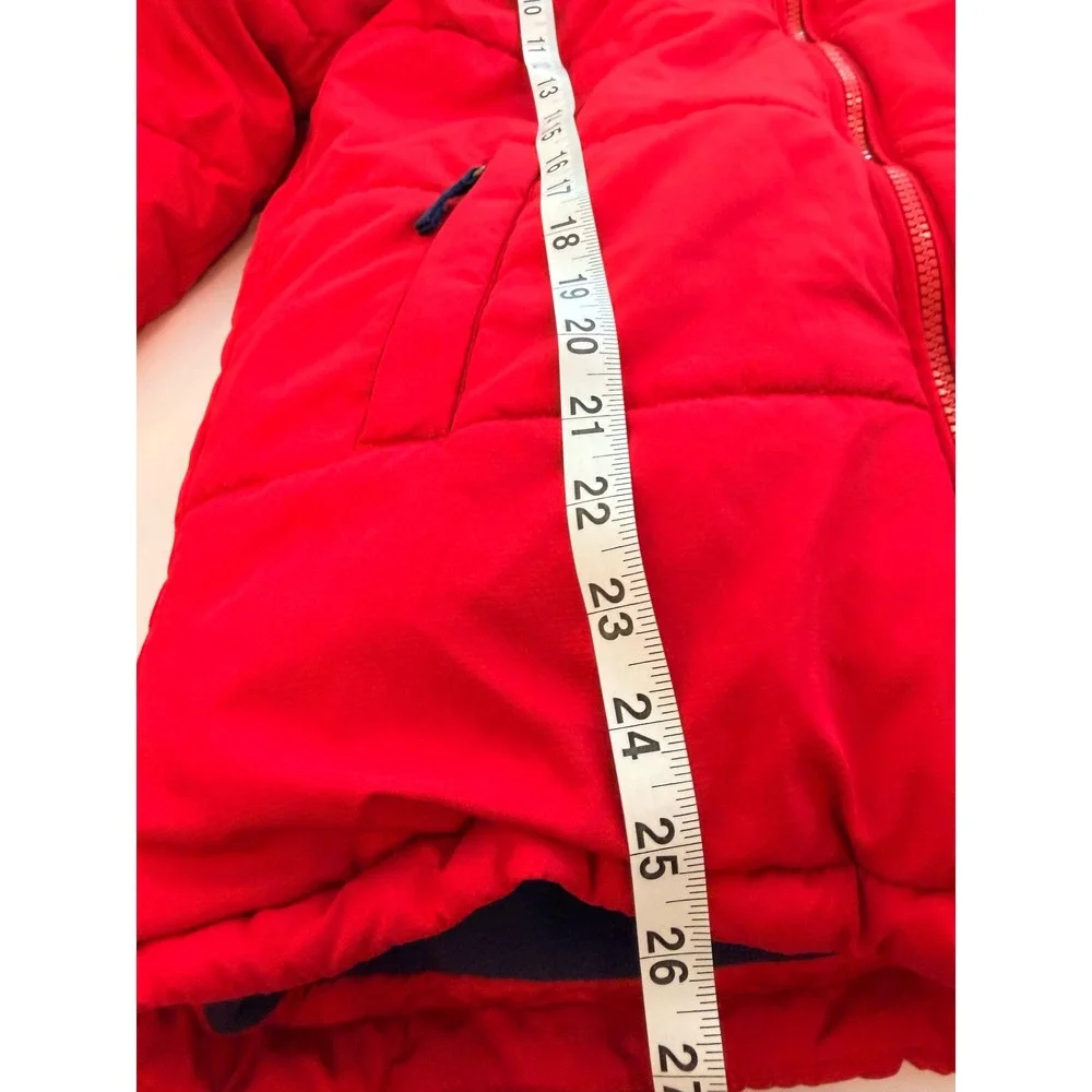 Lands End Boys Red Navy Colorblock Puffer Jacket Hooded Winter Coat XL 18-20